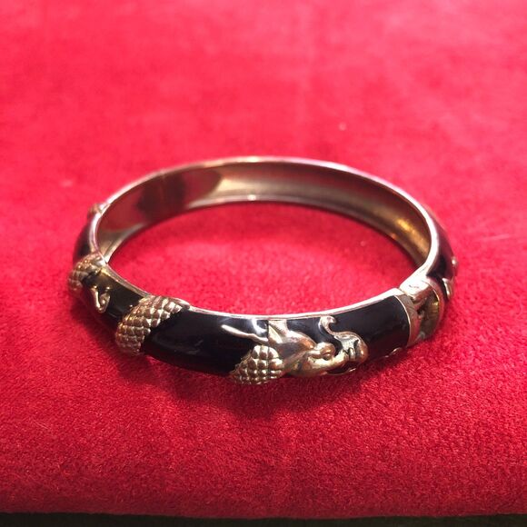 Vintage Black Enamel Hinged Bangle Bracelet Gold Tone Serpent Design by BTF - Picture 5 of 8